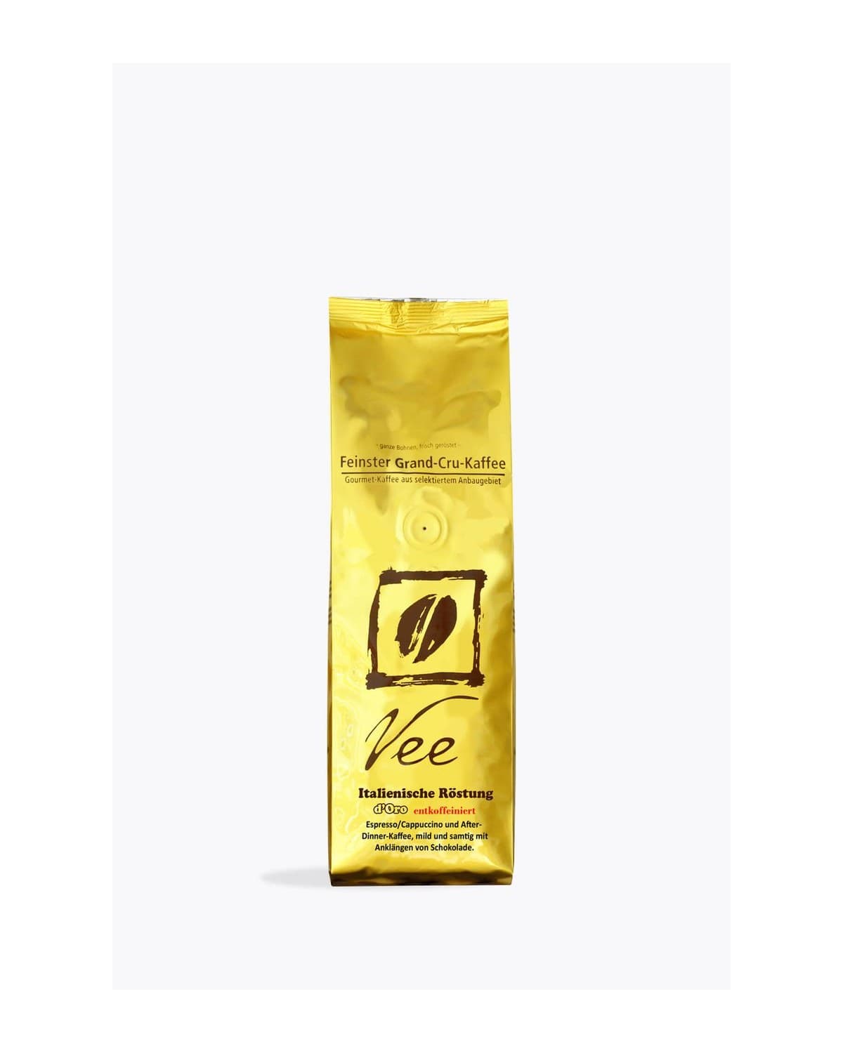 Vee's Italiaanse Roast d'Oro biologische cafeïnevrije koffiebonen verpakking 250g
