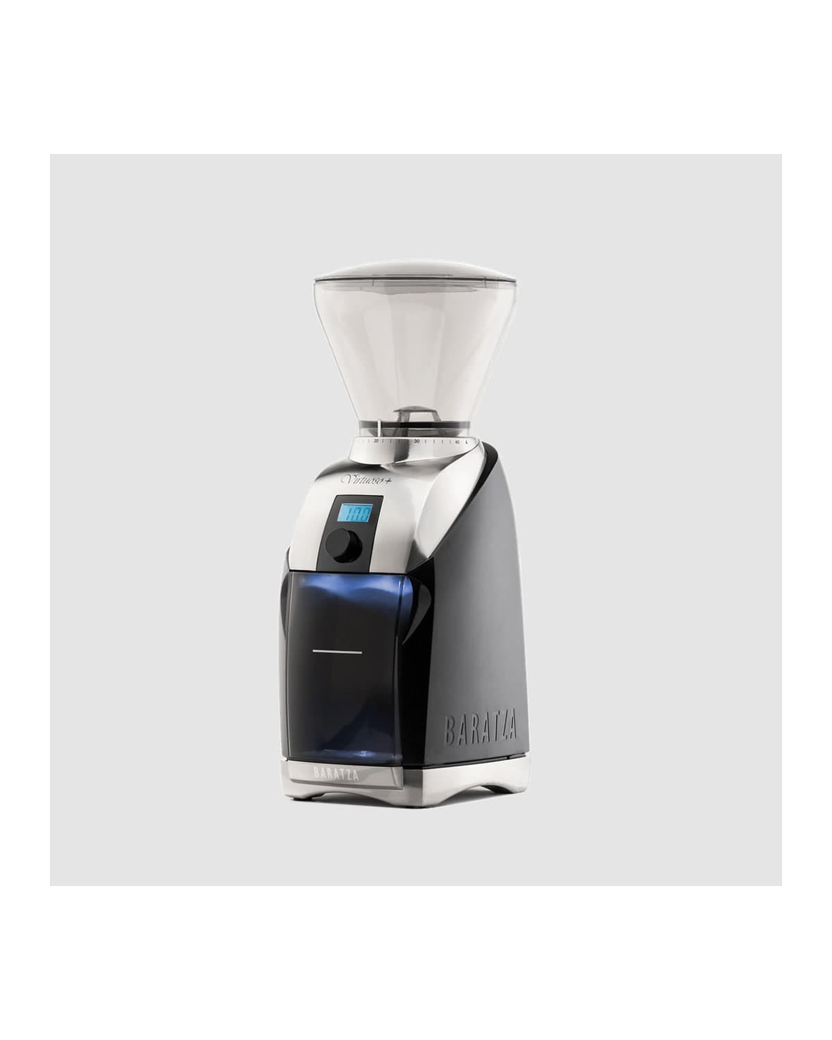 Baratza Virtuoso Plus koffiemolen met digitale timer en transparante opvangbak