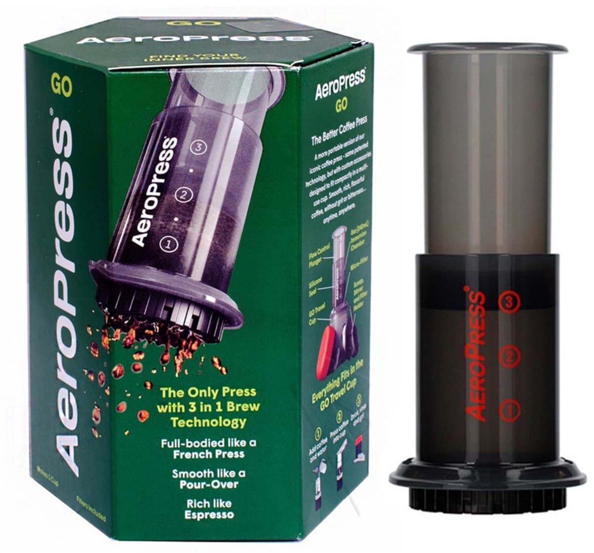AeroPress Go reisset met beker en alle accessoires