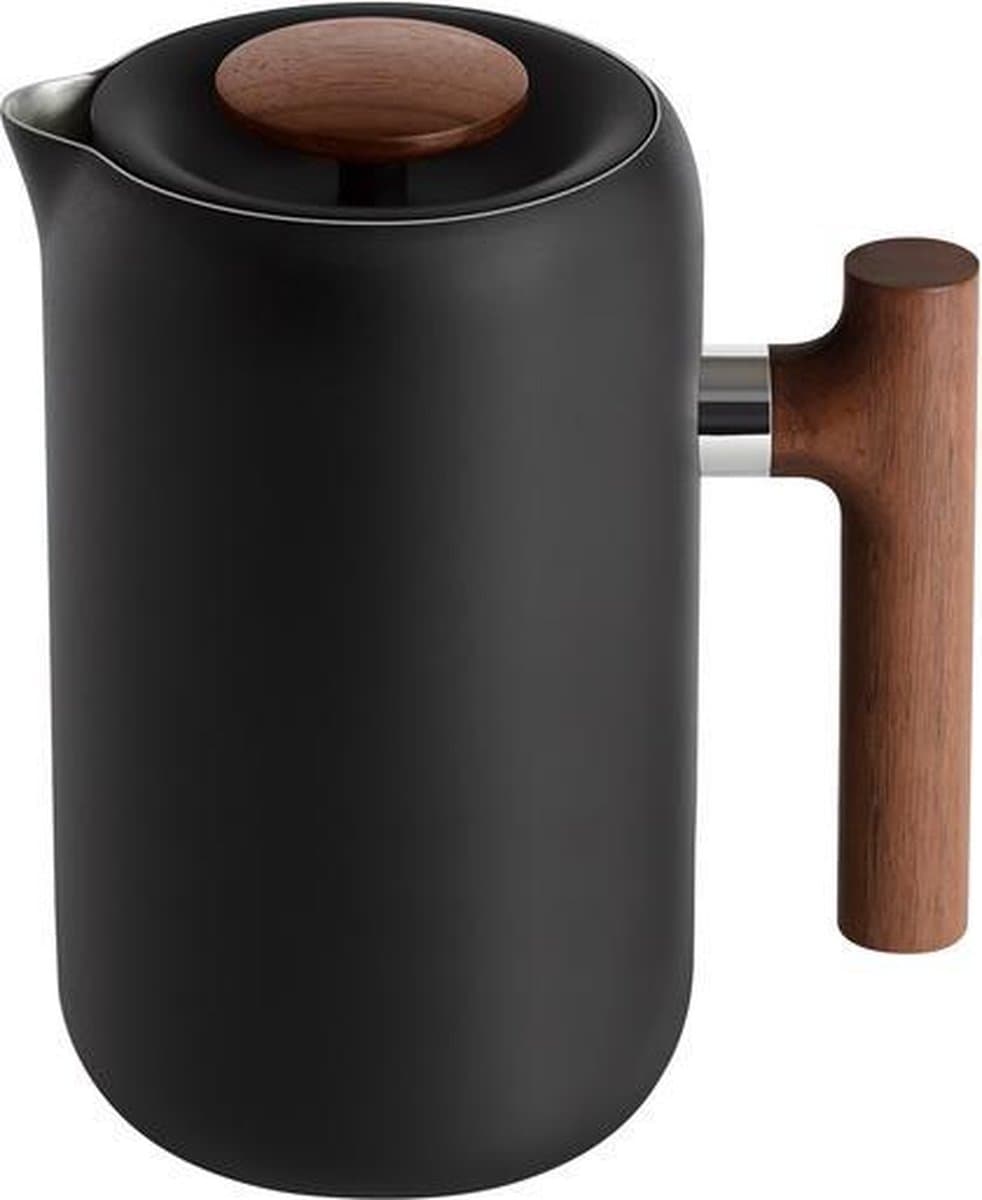 Fellow Clara French Press in mat zwart met walnoot handvat